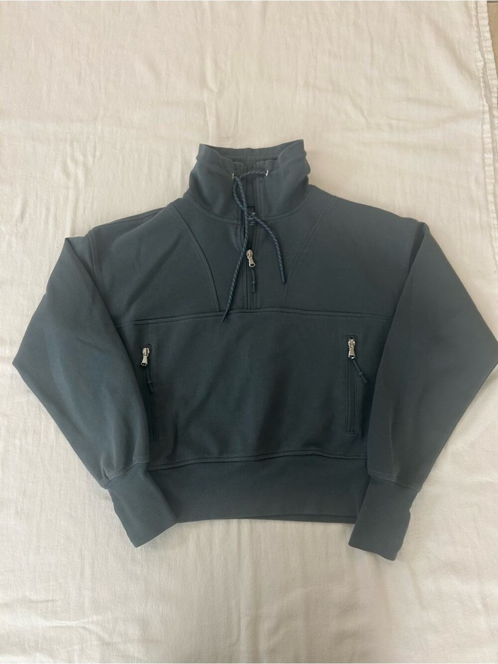 Old Navy Active Women’s Small Cropped Quarter Zip Scuba Sweatshirt Muted Teal